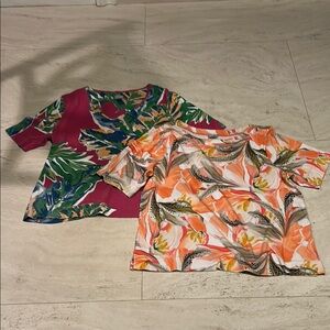Two Chico's ladies Short Sleeve Tees - Multicolor Tropical Prints